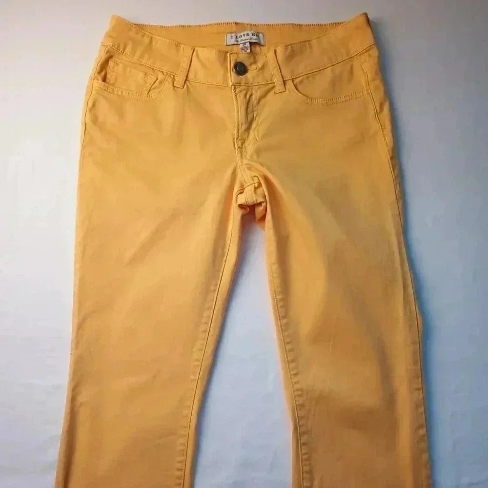 I Love H81 Women Low Rise Skinny Jeans Yellow Size 26/2 Mustard Stretch Y2K